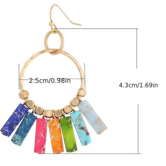 "Blue Chakra" Boho Natural Stone Handmade Braided Alloy Drop Earrings - Picture 2 of 3